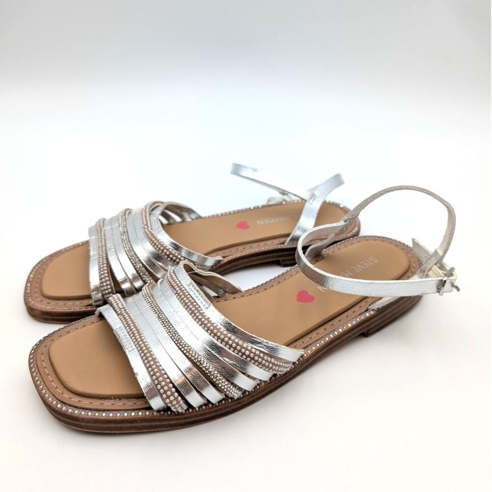 Steve Madden Playful Embellished Sandal Adjustable Girls Silver Size US3M